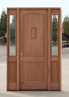 rustic teak entry door with sidelites and speakeasy